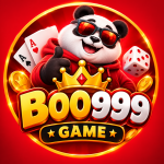 Boo999 Game profile picture with a red and gold gaming logo, crowned panda, playing cards, and 3D text.