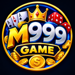 M999 Game profile picture with a golden crown, casino cards, red dice, gold coins, and a blue neon background.