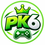 PK6 Game logo in light green and white design for Android gaming